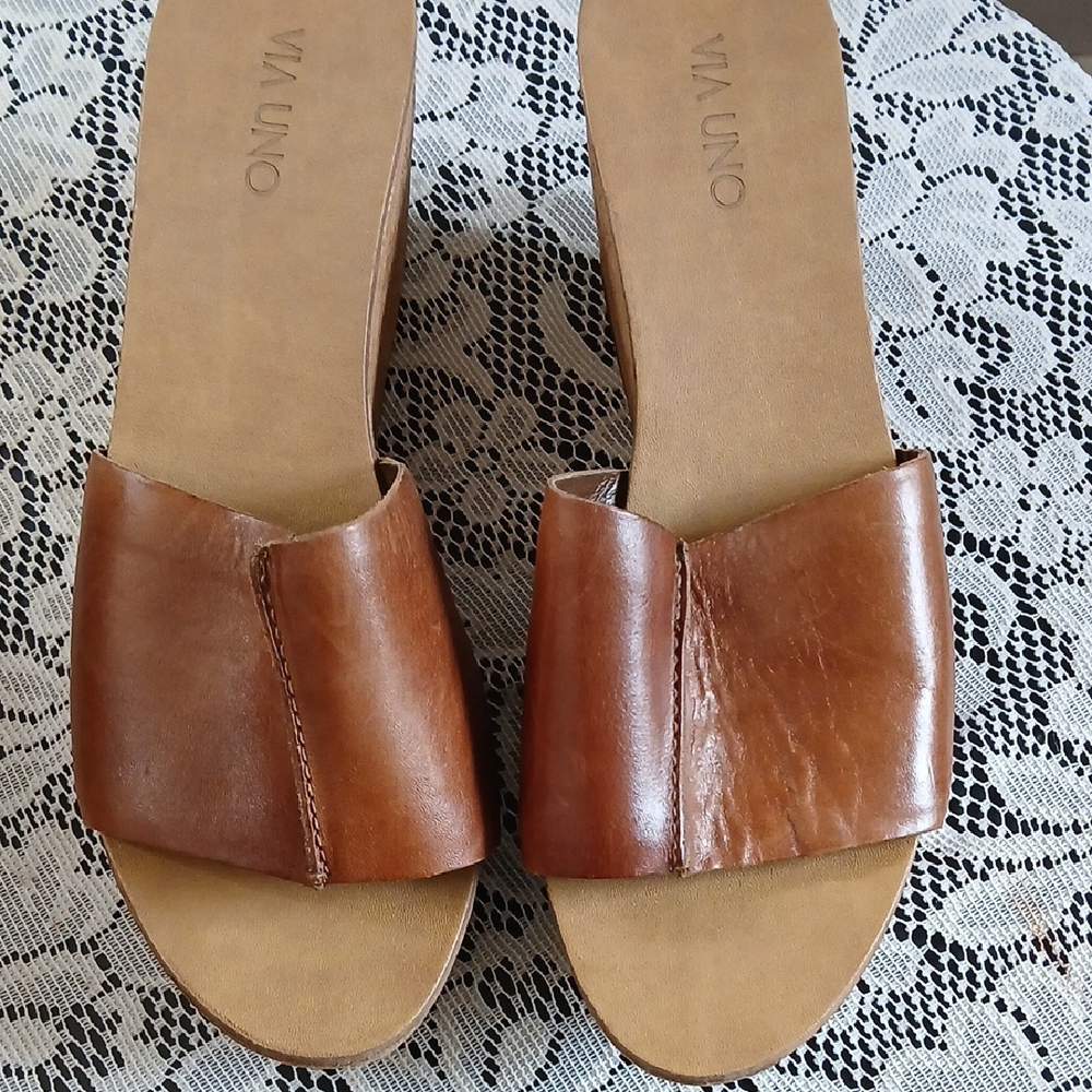 Brown Leather Wedges with Classic Design